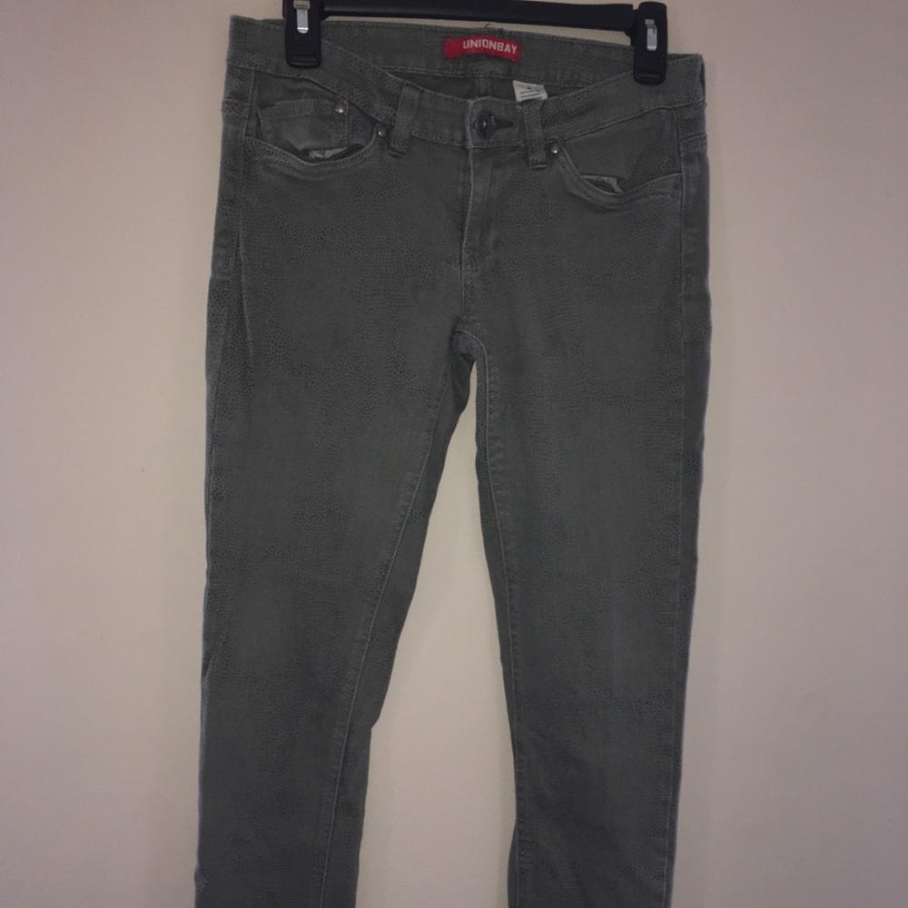 Union Bay olive green jeans with scalish print